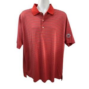Fennec Polo Shirt Performance Golf Red  Gray Striped Short Sleeve Men's Large